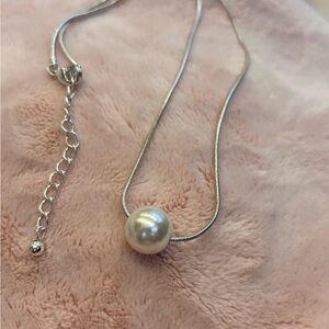 Pearl Pendant Necklace - Silver Chain